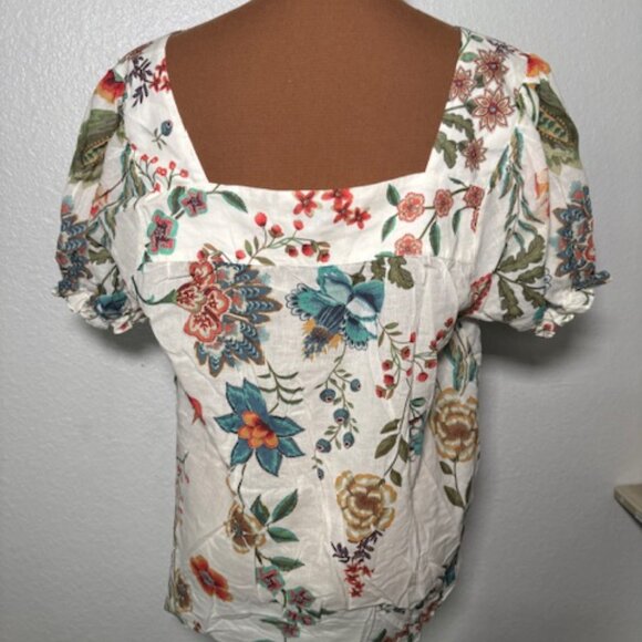 Johnny Was Floral Embroidered Look Puff-Sleeve Blouse – Size Medium - Picture 5 of 5